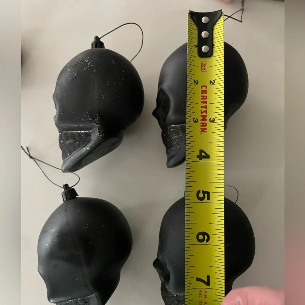 Black skull ornament Christmas Or Halloween Set Of 4